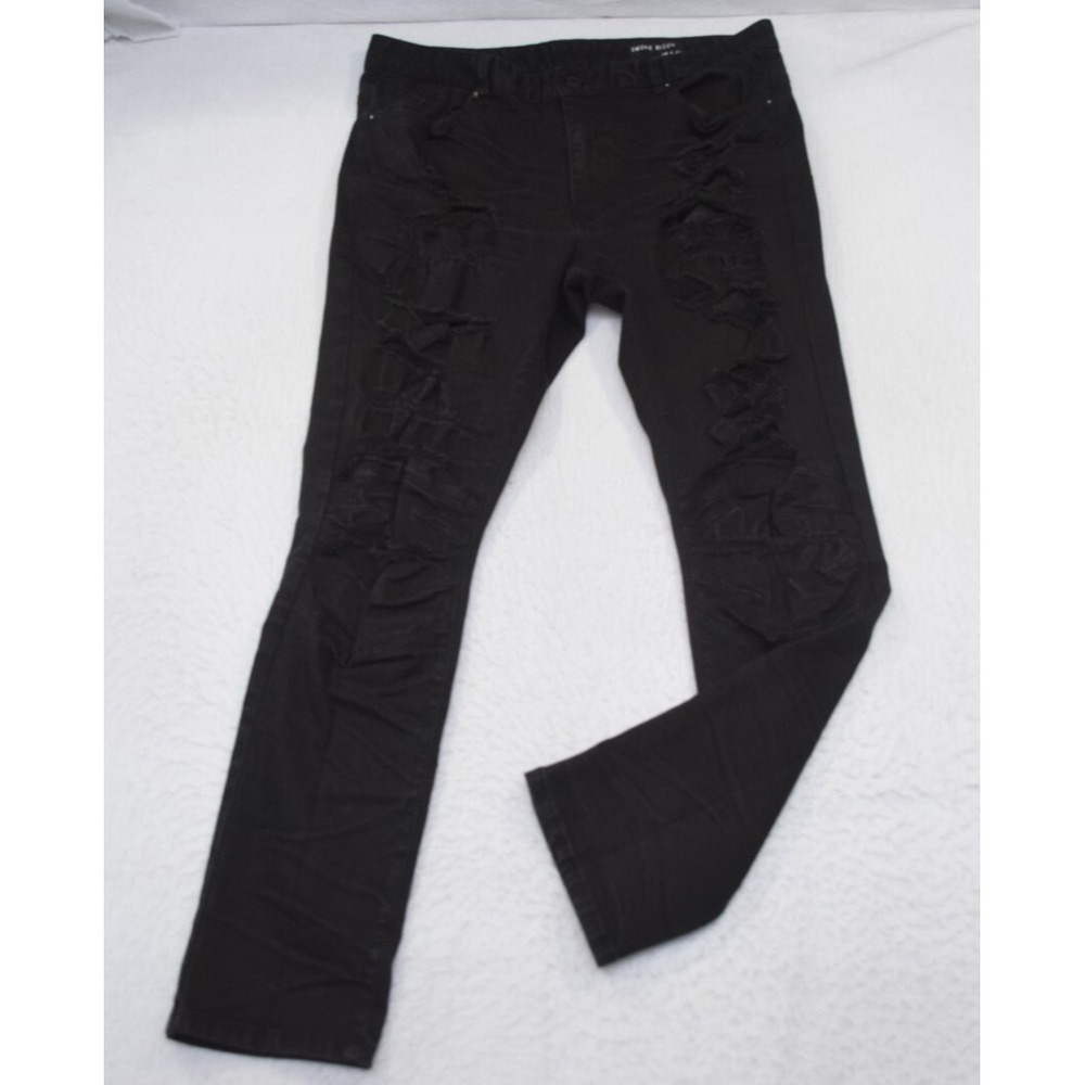 Smoke Rise Black Denim Jeans Skinny Stretch Distressed Mens Size 38 x 32